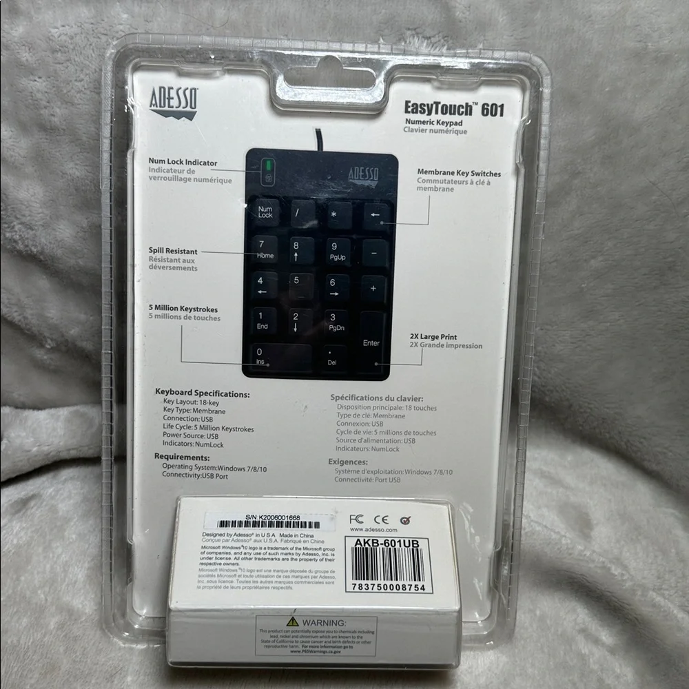 Adesso EasyTouch 601 Numeric Keypad Spill Resistant